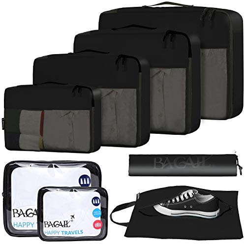 BAGAIL 8 Set/9 Set Packing Cubes Luggage Packing Organizer for Travel, Suitcase Packing Bags for Travel Accessories(Black, 8 Set)