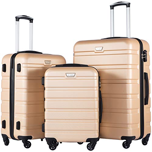 Coolife Luggage 3 Piece Set Suitcase Spinner Hardshell Lightweight TSA Lock (champagne new, 3 piece set(20in24in28in))