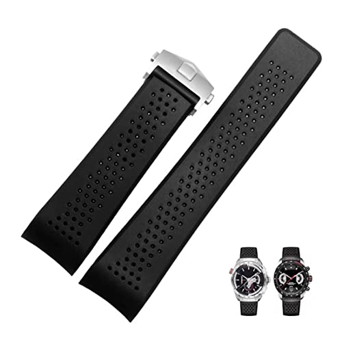 Nice Pies Men Soft Silicone Watch Band Military Strong Rubber Replacement Watch Strap with Stainless Steel Button Folding Table Buckle Waterproof Sport Wristband Black 22mm /24mm (22mm,Black)