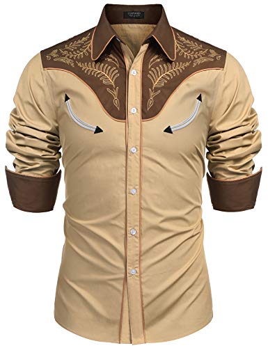 COOFANDY Men's Western Cowboy Embroidered Shirt Cotton Casual Button Down Shirt