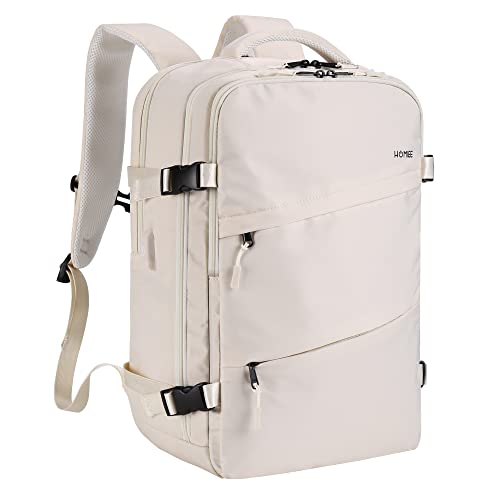 HOMIEE Travel Backpack Carry on Flight Approved Personal Item Bag, 15.6 Inch Laptop Backpack with USB Charging Port, Waterproof Casual Daypack Cabin Bag, Beige