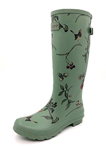 Rongee Rain Boots for Women Tall Waterproof Bird Tree (9 B(M) US)