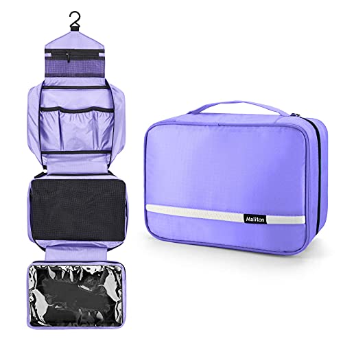 Maliton Travel Toiletry Bag for Women, Hanging Toiletry Bag with 4 Compartments, Portable and Waterproof Compact travel Bathroom Organizer,Ideal for Travel or Daily Life(Purple)