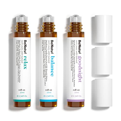 Benatu Essential Oils Set (Relax, Goodnight, Balance), Natural Aromatherapy Roll On Blends for Massage, Body Skin Care, Home - Relaxation Fragrance Roller Gift for Women and Men