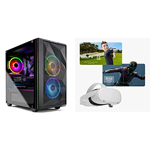 SkyTech Chronos Mini Gaming Computer PC Desktop - Intel Core-i3 10100F 3.6GHz, GTX 1650 4G, 500GB & Meta Quest 2 — Advanced All-in-One Virtual Reality Headset — 256 GB Get Meta Quest 2 with Golf+