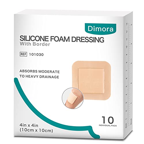 Dimora Silicone Foam Dressing with Border Adhesive 4'x4' Waterproof Wound Dressing Bandage for Wound Care 10 Pack…
