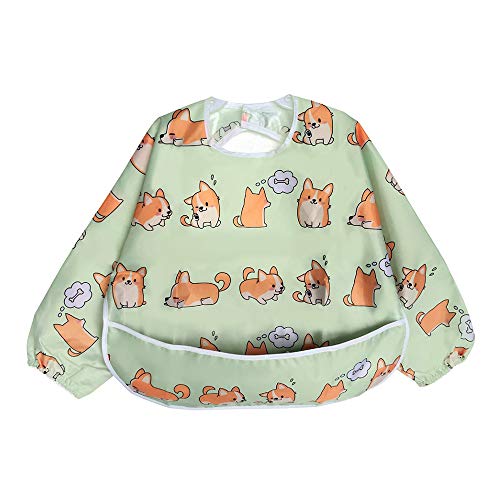 Little Dimsum Full Sleeved Feeding Bib,Baby & Toddler Waterproof Bib Apron,Food Protection Large Pocket Eating Smock 6-48 Months (Little Puppy)