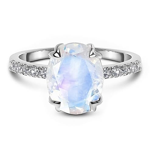Moon Magic - Authentic Moonstone Ring - Harlow/Real 925 Sterling Silver Rainbow Moonstone Rings for Women/Genuine Moonstone Jewelry