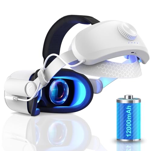Rewguy Head Strap with Battery for Oculus Quest 2, 12000mAh Battery Pack for Extended 8-10 Hrs of Playtime, Fast Charging VR Power, Adjustable Elite Strap Enhanced Support and Balance for Meta Quest 2