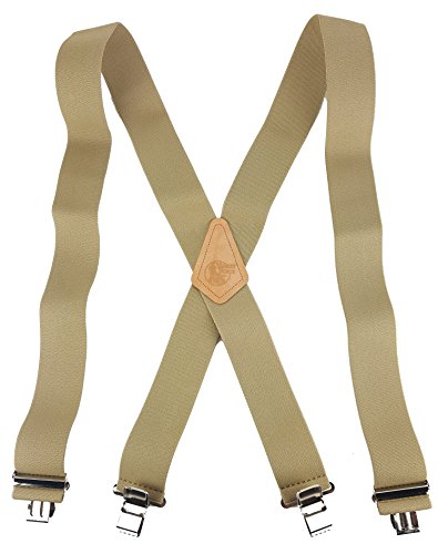 SOLID COLOR - KHAKI - USA MADE CUSTOM SUSPENDERS - 2' WIDE - STRONG METAL CLIPS - 17048-48'