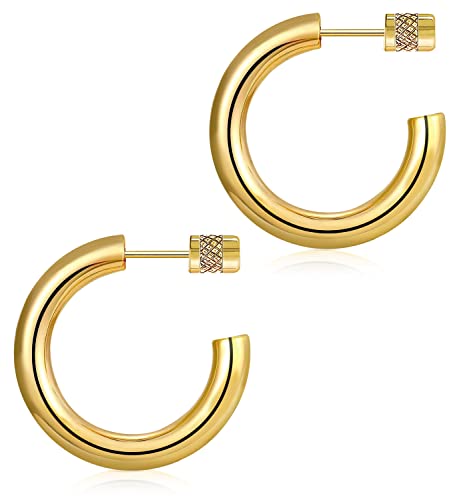 iLovey 14K Gold Hoop Earrings for Women, 30MM Lightweight Open Chunky Gold Hoops, Medium Thick Chunky Hoops, Hypoallergenic, Anti Tarnish, Comfortable, Jewelry Gifts