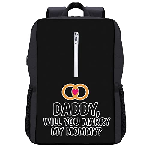 Daddy Marry My Mommy Laptop Backpack Durable Shoulder Bag Travel Daybag with USB Charging Port