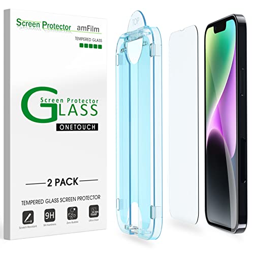 amFilm Screen Protector OneTouch for iPhone 14 Plus 6.7' 2022 iPhone 13 Pro Max 6.7' 2021 with Easy Installation Kit, Full Coverage Case Friendly, Tempered Glass, 2 Pack