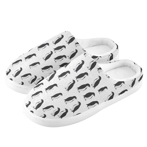 AMmao Women's Men's Slippers Cute Winter Black White Penguin Memory Foam Fluffy Fuzzy Slipper Fleece Comfy Warm Slip On Plush Winter Bedroom House Shoes for Outdoor Indoor Travel 46-47
