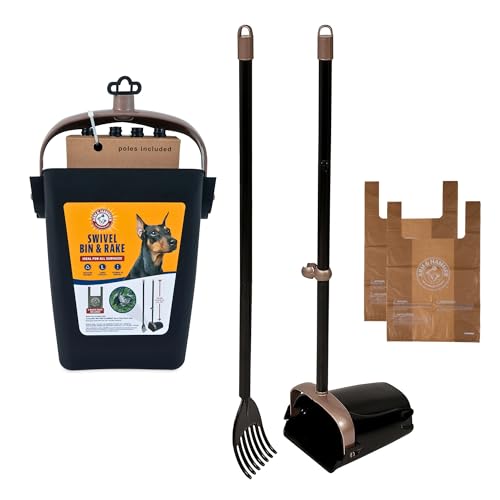 Arm & Hammer Pooper Scooper Swivel Bin & Rake Dog Poop Scooper, Black (2 Scented Waste Bags Included)