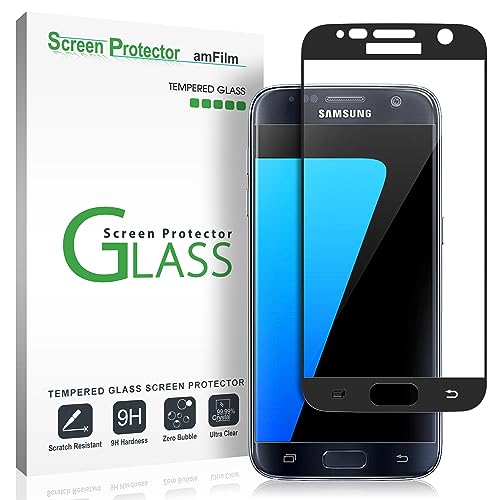 amFilm Glass Screen Protector for Galaxy S7, Tempered Glass, Dot Matrix, 3D Curved, with Black Border