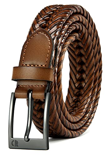 CHAOREN Leather Braided Belts Men - 1 1/8' Mens Casual Woven Leather Belt - Brown Belt Men