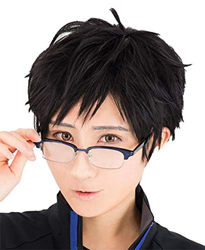 TOKYO-T Yuri on Ice Yuri Katsuki Cosplay Black Short Wig Eyeglass Set Halloween
