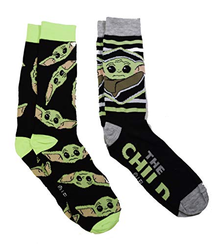 Star Wars The Mandalorian The Child Striped Men's 2 Pack Crew Socks