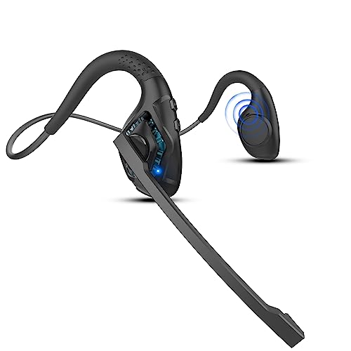iDIGMALL Bluetooth 5.3 Headset w/Microphone Boom for Computer Phones PC, Open Ear Headset w/Noise Canceling Mic & Mute, Wireless Stereo Headphones Lightweight & Comfort for Home Office Working-10 Hrs