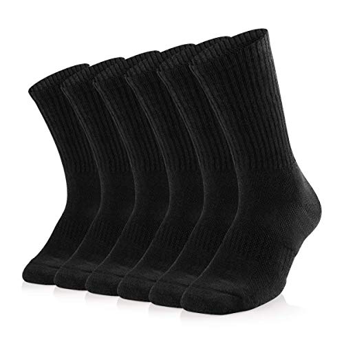 SOX TOWN Unisex Cushioned Crew Training Athletic Socks Men & Women with Combed Cotton Moisture Wicking Breathable Performance(Black L)