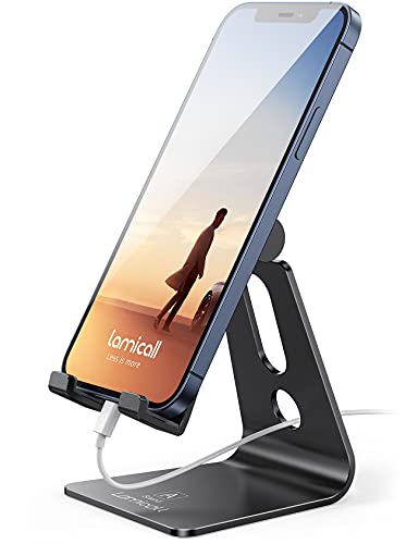 Lamicall Adjustable Cell Phone Stand, Desk Phone Holder, Cradle, Dock, Compatible with iPhone 15, 14, Plus, Pro, Pro Max, 13 12 X XS,4-8' Phones, Office Accessories, All Android Smartphone, Black