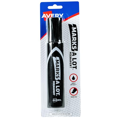 AVERY Marks-A-Lot Permanent Marker, Jumbo Desk-Style Size, Chisel Tip, Water and Wear Resistant, Black Marker (24138)