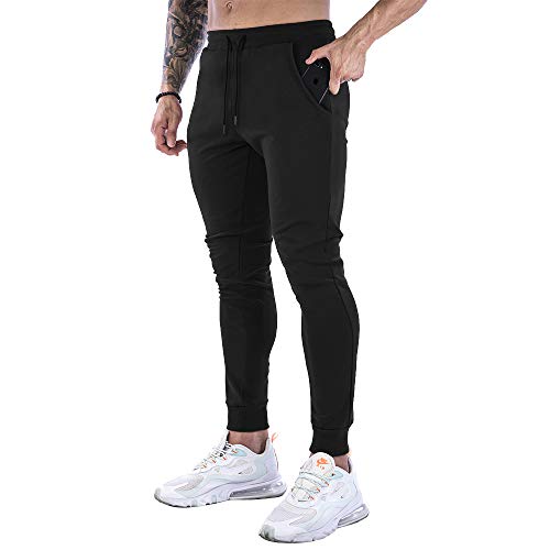 Wangdo Men's Slim Joggers Gym Workout Pants,Sport Training Tapered Sweatpants,Casual Athletics Joggers for Running (Black-S)