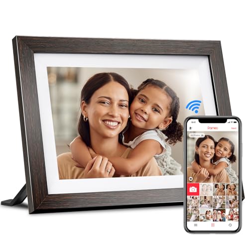 BIHIWOIA 32GB Frameo Digital Picture Frame, 10.1 Inch WiFi Digital Photo Frame, 1280x800 IPS Touch Screen, Send Photos/Videos via Free App from Anywhere(Brown)