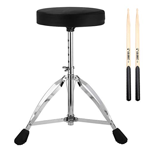 Drum Throne,Adjustable Height Tripod Stools,Portable Folding Padded with 5A Drum Sticks,Double Braced Anti-Slip Feet Seat for Drum Beginner