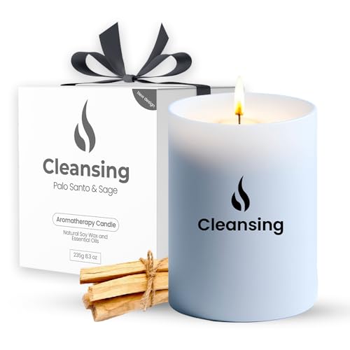 Naturix Scented Candles for Home - Sage & Palo Santo Candle - Non-Toxic Candle - 50 H Long Lasting - Soy Candles with Essential Oils - Sage Candles for Cleansing House Negative Energy, Gift Box, 8.3oz