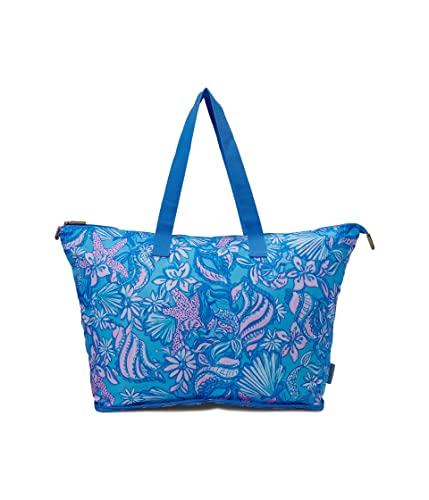 Lilly Pulitzer Getaway Packable Travelling Tote - Printed Polyester - Fixed Top Handles - Zip Closure Amalfi Blue Sound The Sirens One Size One Size