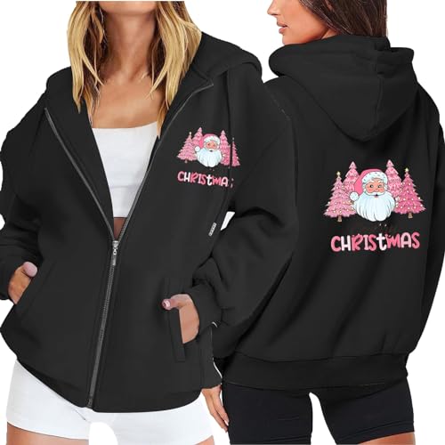 CALI+NIA COSTUME COLLECTIONS Lightening Deal Ribbed Crewneck Sweatshirt Women'S 2250 Christmas Letter Printed Hoodie Zippered Fine Short Plush Cardigan Long Sleeved Jacket Sweatershirt