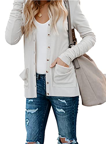 Naggoo Women's Draped Long Sleeve Cardigan Loose Open Front Lightweight Knit Cardigans Plus Size (XXL,White)