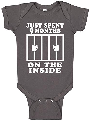 Reaxion Funny Cute Baby Boy Girl Handmade Bodysuits - Just Spent 9 Months On The Inside (0-3 Months, Charcoal)