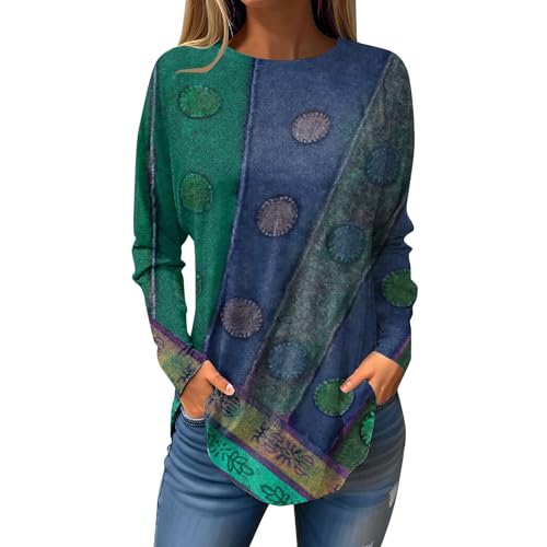 Womens Tunic Daily Fall Shirts for Women Plus Size Cute Tops for Women Tie Dye Funny Shirts Cropped Womens Trendy Clothes(5-Dark Green,Large)
