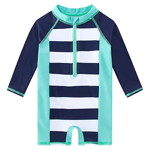 uideazone UPF 50+ Rash Guard Swimsuit Toddler Baby boys and girls Blue Striped Printed Bathing Swimming Beachwear 18-24 Months