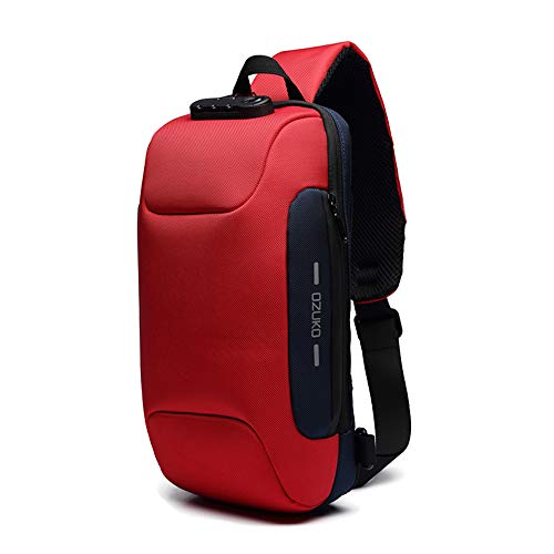 OZUKO Sling Backpack USB Anti-Theft Men'S Chest Bag Casual Shoulder Bag (Red)