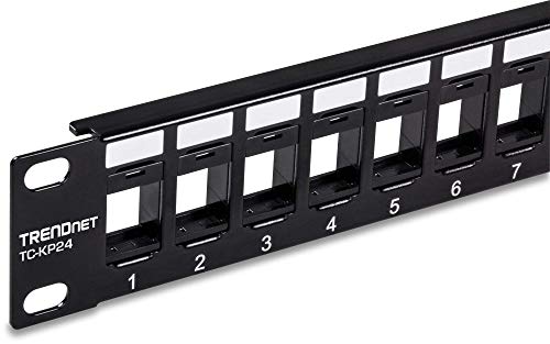 TRENDnet 24-Port Blank Keystone 1U Patch Panel, 1U 19' Metal Rackmount Housing, Recommended With TC-K25C6 & TC-K50C6 Cat6 Keystone Jacks (Sold Separately), Black, TC-KP24