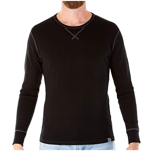 MERIWOOL Mens Base Layer 100% Merino Wool Heavyweight 400g Thermal Shirt for Men Black