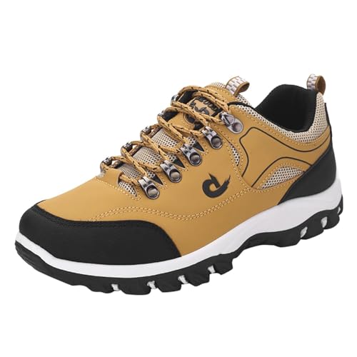 Mountaineering Sneakers for Men, Women Outdoor Non Slip Sport Shoes, Lace Up Climbing Shoes Anti-Slip Breathable Yellow, 12
