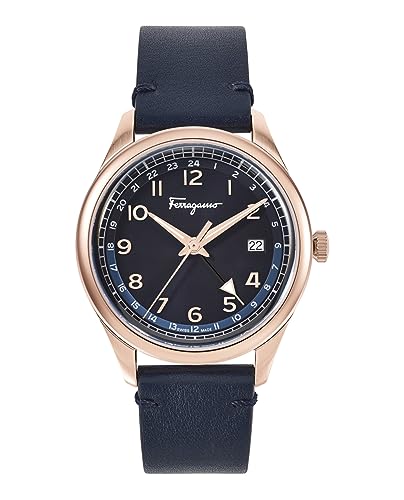 Salvatore Ferragamo Ferragamo Timeless Collection Luxury Mens Watch Timepiece with a Blue Strap Featuring a IP Yellow Gold Case and Blue Dial
