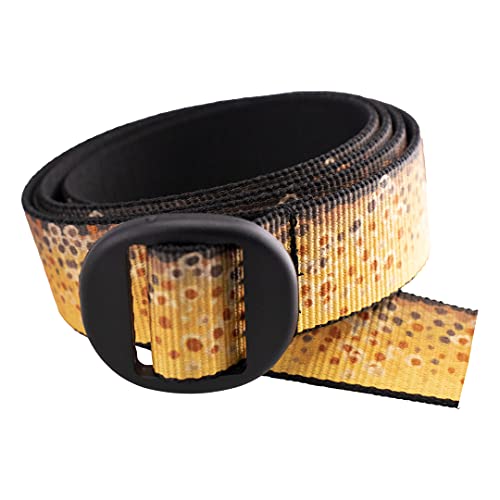 Thomas Bates Backpacker Patterned Web Belt with Polycarbonate Oval Slide (GoldenTroutTexture, Adult Size)