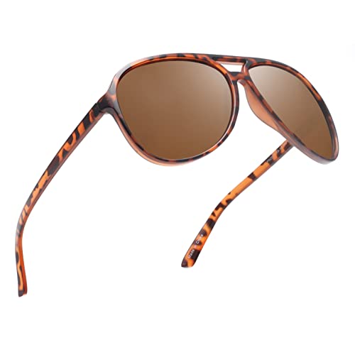JIM HALO Polarized Aviator Sunglasses Men Women Oversize Plastic Driving Glasses (Tortoise Frame/Polarized Brown Lens)