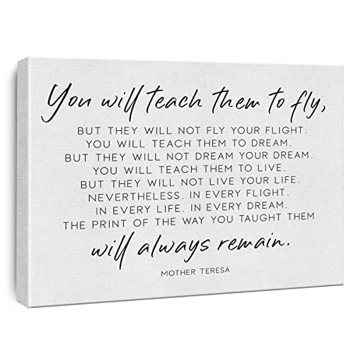 Inspirational Canvas Wall Art You Will Teach Them to Fly Mother Teresa Quote Canvas Prints Framed Positive Paintings Artwork Ready to Hang Home Office Wall Decor 15x11.5 Inches