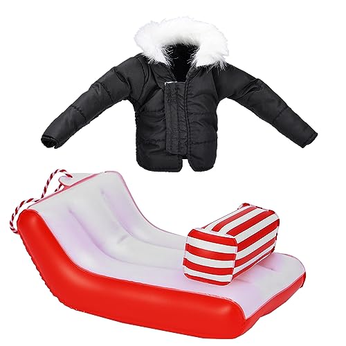 E-TING Santa Clothing Black Down Coat with Sled Christmas Accessories for elf Doll