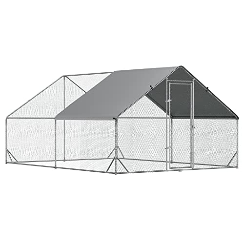 PawHut Large Metal Chicken Coop, Walk-in Poultry Cage Galvanized Hen Playpen House with Cover and Lockable Door for Outdoor, Backyard Farm, 10' x 13' x 6.5', Silver