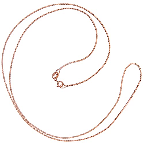 Everyday Elegance 14K Solid Rose Gold Necklace | Box Link Chain | 22 Inch Length | 1.0mm Thick | With Gift Box