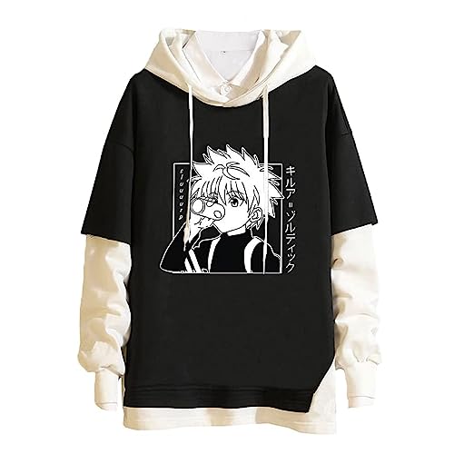 Meelanz New Hoodie Japanese Anime Pullover Sweatshirt Long Sleeve for Men Women Black
