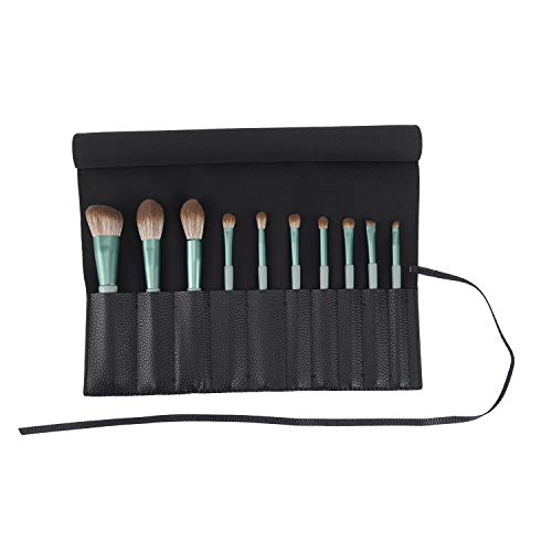 Bird&Fish Makeup Brush Holder Organizer Brushes Rolling Case Pouch Holder Cosmetic Bag for Travel Portable Brushes Rolling Bag Brush Storage Pouch Case PU Leather with Belt Strap (Black)